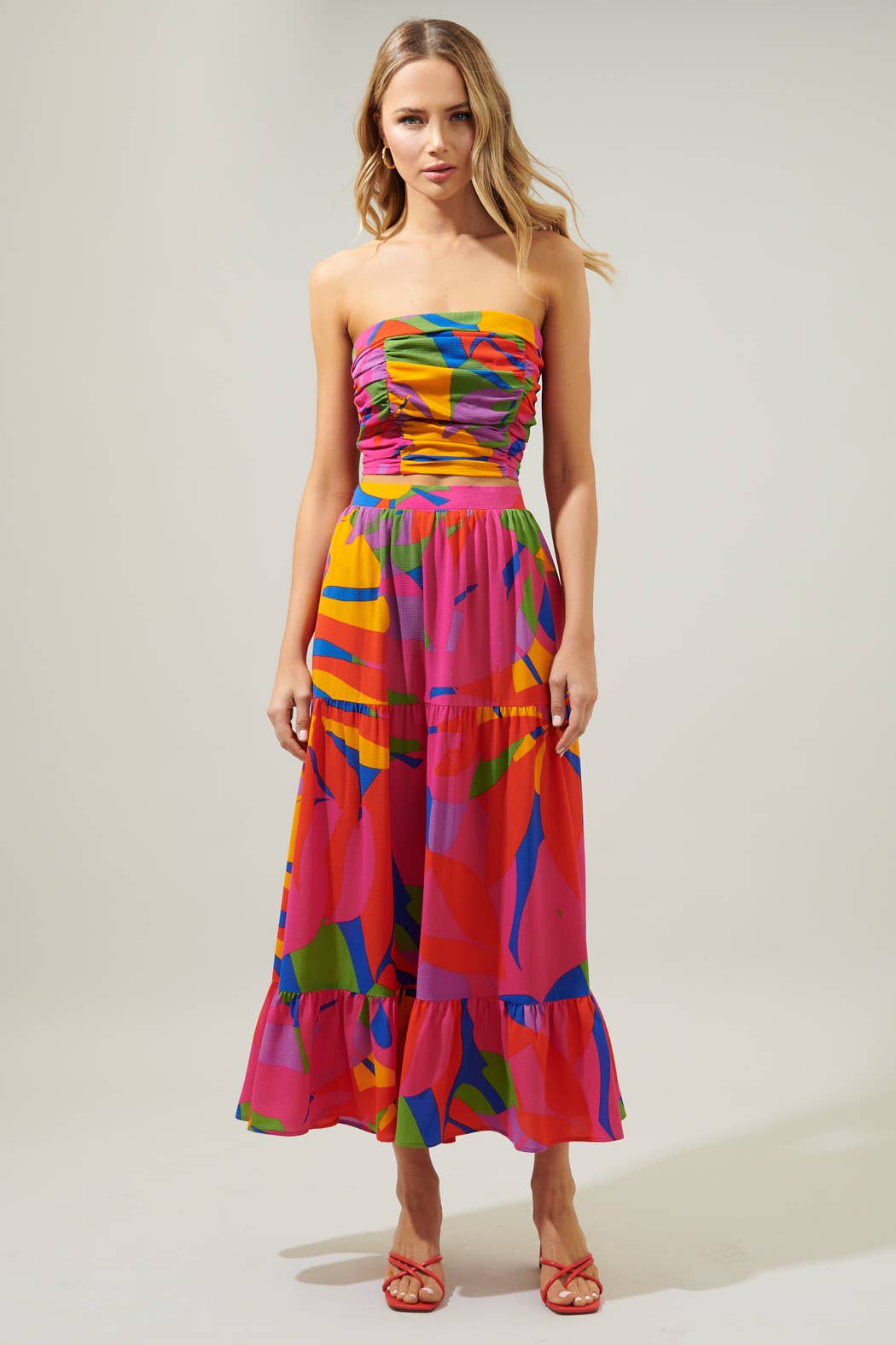Soleil Floral On the Low Pleated Tube Top