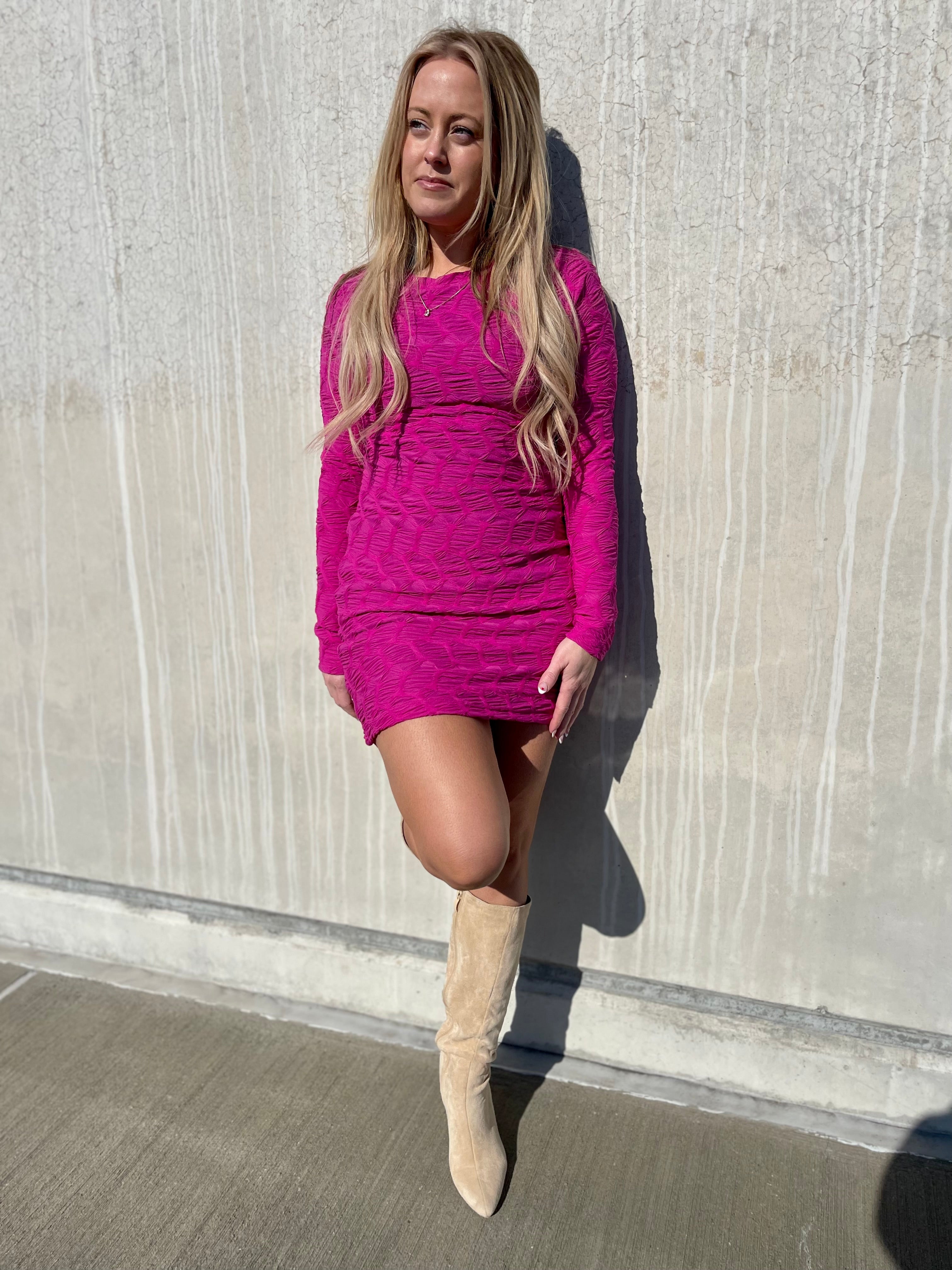 Naomi textured pink dress