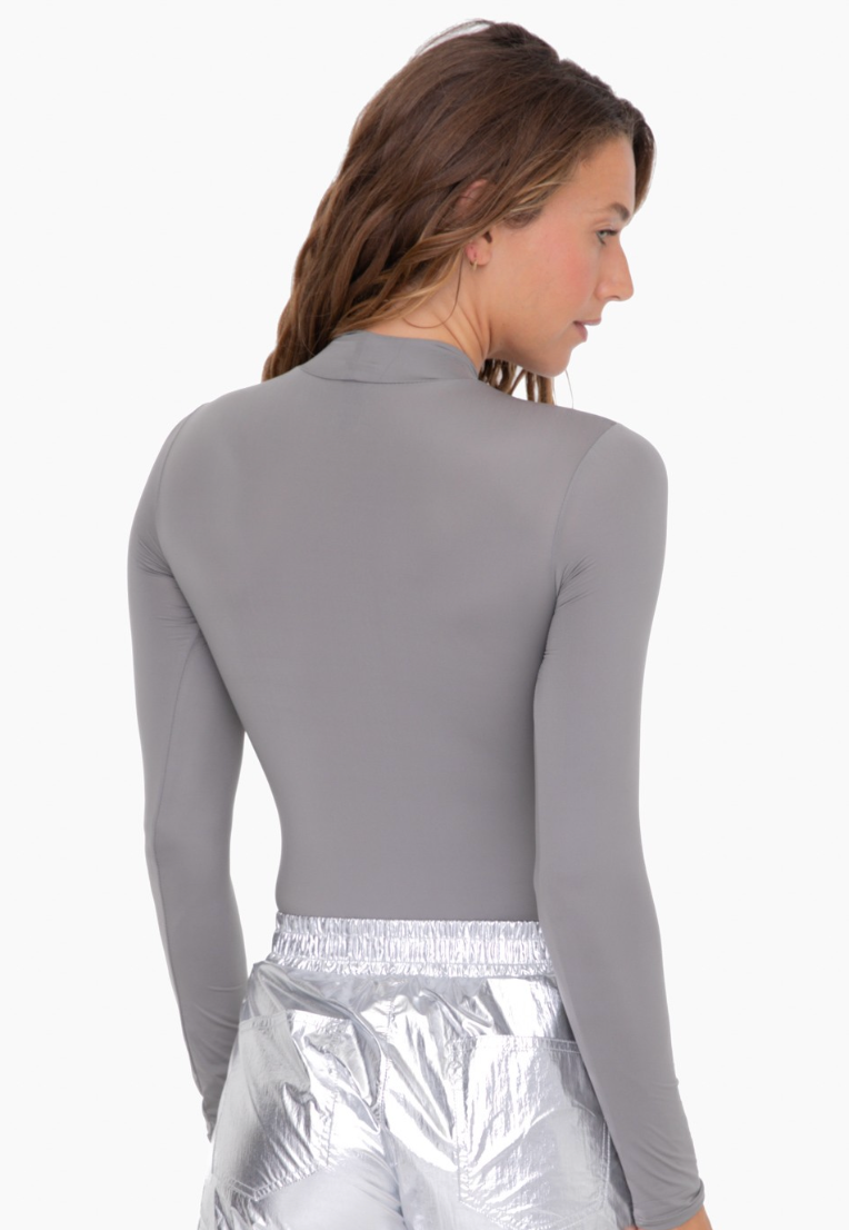 slims long sleeve silver bodysuit