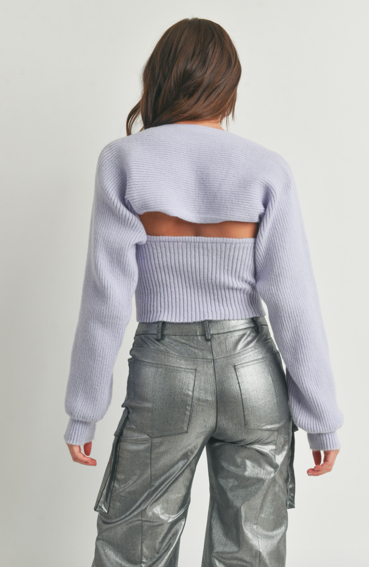 lavender soft knit bolero sweater set